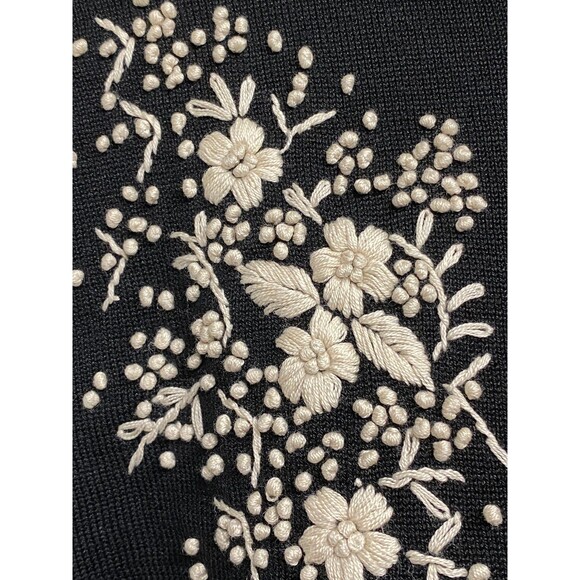Chelsea Cambell Silk Cotton Blend black cream embroidered Cardigan Sweater Sz M - Picture 4 of 8